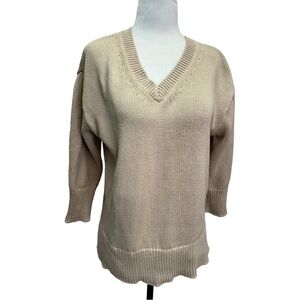 Workshop Republic Beige v-Neck Cotton Boxy Fit Sweater Size S